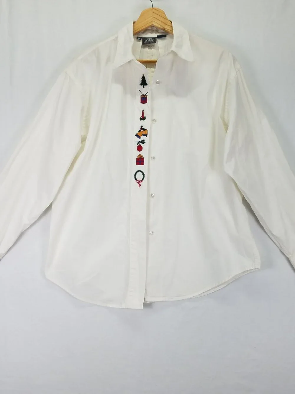 Vintage Woolrich Christmas Holiday Cotton Button Up Shirt Cream Medium